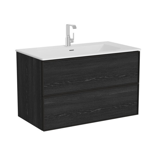 Vitra Metropole Edge Lavabo Dolabı, Çift Çekmeceli, Etajerli Lavabolu, 100 cm, Siyah Meşe  67194 - 2