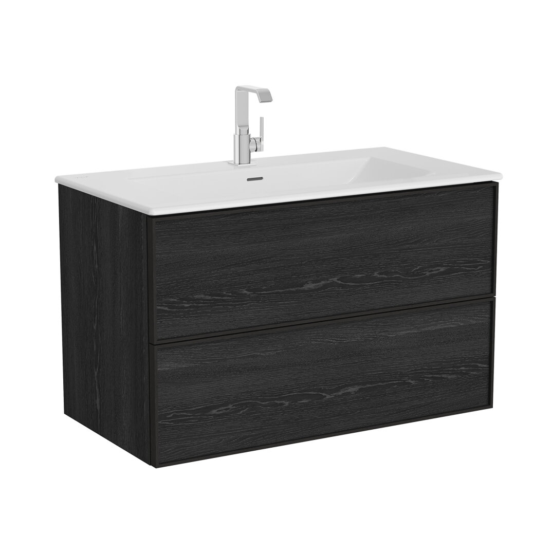 Vitra Metropole Edge Lavabo Dolabı, Çift Çekmeceli, Etajerli Lavabolu, 100 cm, Siyah Meşe  67194 - 2