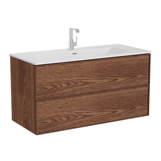 VitrA Metropole Edge Lavabo Dolabı, Çift Çekmeceli, Etajerli Lavabolu, 120 cm, Ceviz,67157 - 7