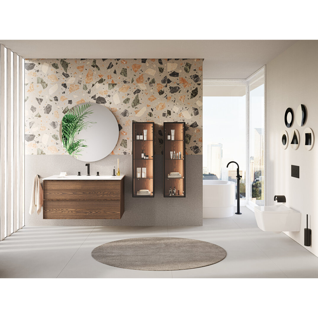 VitrA Metropole Edge Lavabo Dolabı, Çift Çekmeceli, Etajerli Lavabolu, 120 cm, Ceviz,67157 - 8