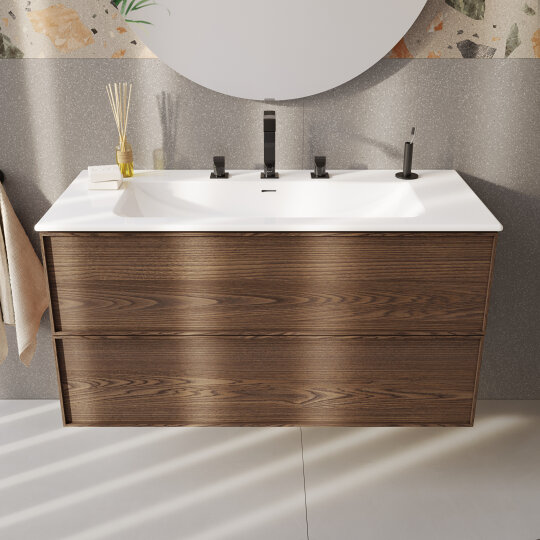 VitrA Metropole Edge Lavabo Dolabı, Çift Çekmeceli, Etajerli Lavabolu, 120 cm, Ceviz,67157 - 9