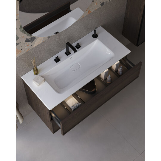 VitrA Metropole Edge Lavabo Dolabı, Çift Çekmeceli, Etajerli Lavabolu, 120 cm, Ceviz,67157 - 11