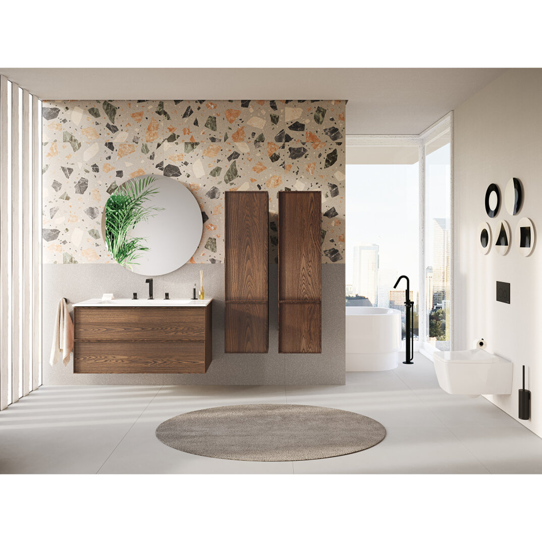 VitrA Metropole Edge Lavabo Dolabı, Çift Çekmeceli, Etajerli Lavabolu, 120 cm, Ceviz,67157 - 12