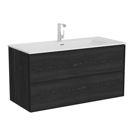 VitrA Metropole Edge Lavabo Dolabı, Çift Çekmeceli, Etajerli Lavabolu, 120 cm, Siyah Meşe,67195 - 2
