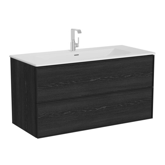 VitrA Metropole Edge Lavabo Dolabı, Çift Çekmeceli, Etajerli Lavabolu, 120 cm, Siyah Meşe,67195