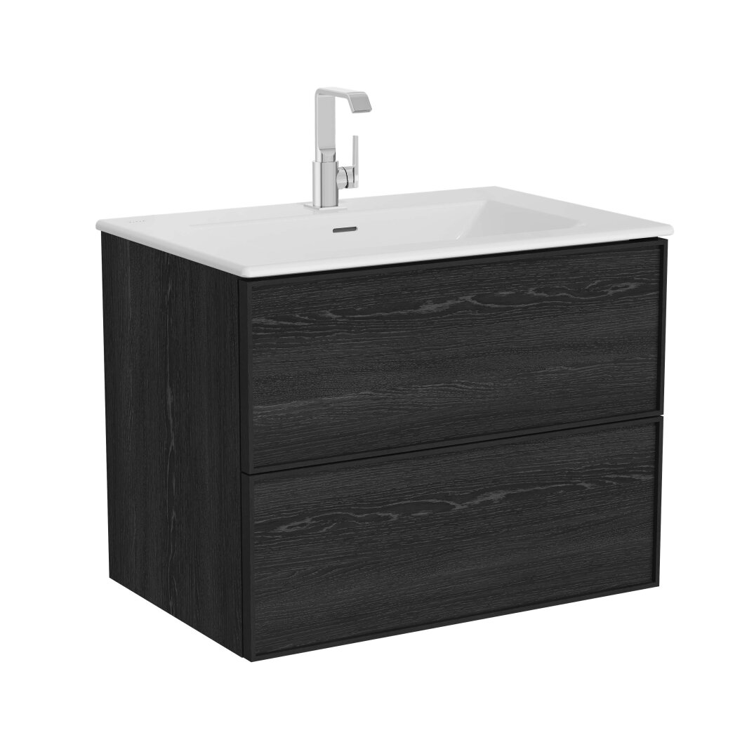 VitrA Metropole Edge Lavabo Dolabı, Çift Çekmeceli, Etajerli Lavabolu, 80 cm, Siyah Meşe, 67193 - 1