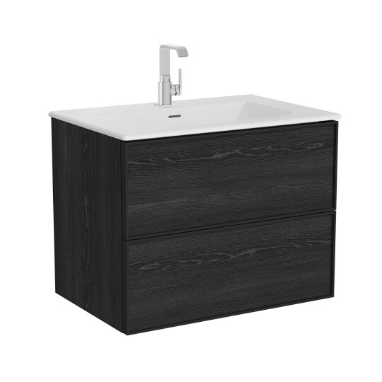 VitrA Metropole Edge Lavabo Dolabı, Çift Çekmeceli, Etajerli Lavabolu, 80 cm, Siyah Meşe, 67193 - 3