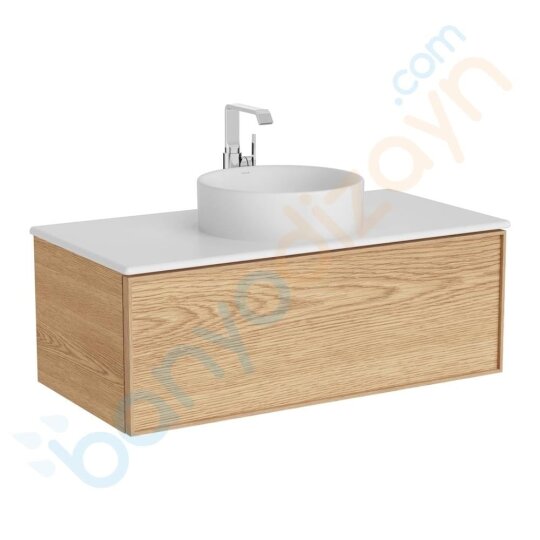 Vitra Metropole Edge Lavabo Dolabı, Tek Çekmeceli, Mat Beyaz Çanak Lavabo ve Seramik Tezgahlı, 100 cm, Açık Meşe, 67346