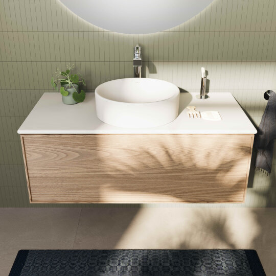 VitrA Metropole Edge Lavabo Dolabı, Tek Çekmeceli, Parlak Beyaz Çanak Lavabo ve Seramik Tezgahlı, 100 cm, Açık Meşe,67140 - 3