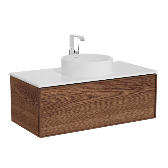 VitrA Metropole Edge Lavabo Dolabı, Tek Çekmeceli, Parlak Beyaz Çanak Lavabo ve Seramik Tezgahlı, 100 cm, Ceviz,67159 - 2