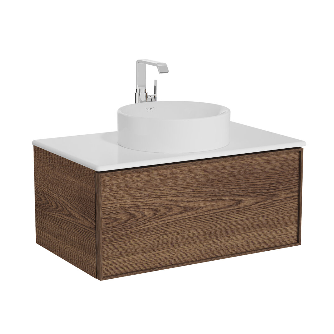 Vitra Metropole Edge Lavabo Dolabı, Tek Çekmeceli, Parlak Beyaz Çanak Lavabo ve Seramik Tezgahlı, 80 cm, Ceviz  67158 - 4