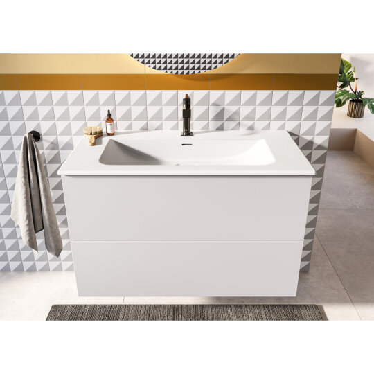 VitrA Metropole Pure Lavabo Dolabı, 2 Çekmeceli, Etajerli Lavabolu, 100 cm, Mat Açık Gri,67214 - 7