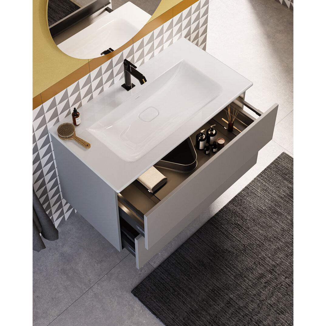 VitrA Metropole Pure Lavabo Dolabı, 2 Çekmeceli, Etajerli Lavabolu, 100 cm, Mat Açık Gri,67214 - 8