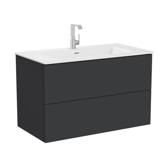 VitrA Metropole Pure Lavabo Dolabı, 2 Çekmeceli, Etajerli Lavabolu, 100 cm, Mat Grafit,67227 - 3