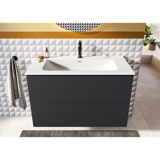 VitrA Metropole Pure Lavabo Dolabı, 2 Çekmeceli, Etajerli Lavabolu, 100 cm, Mat Grafit,67227 - 4