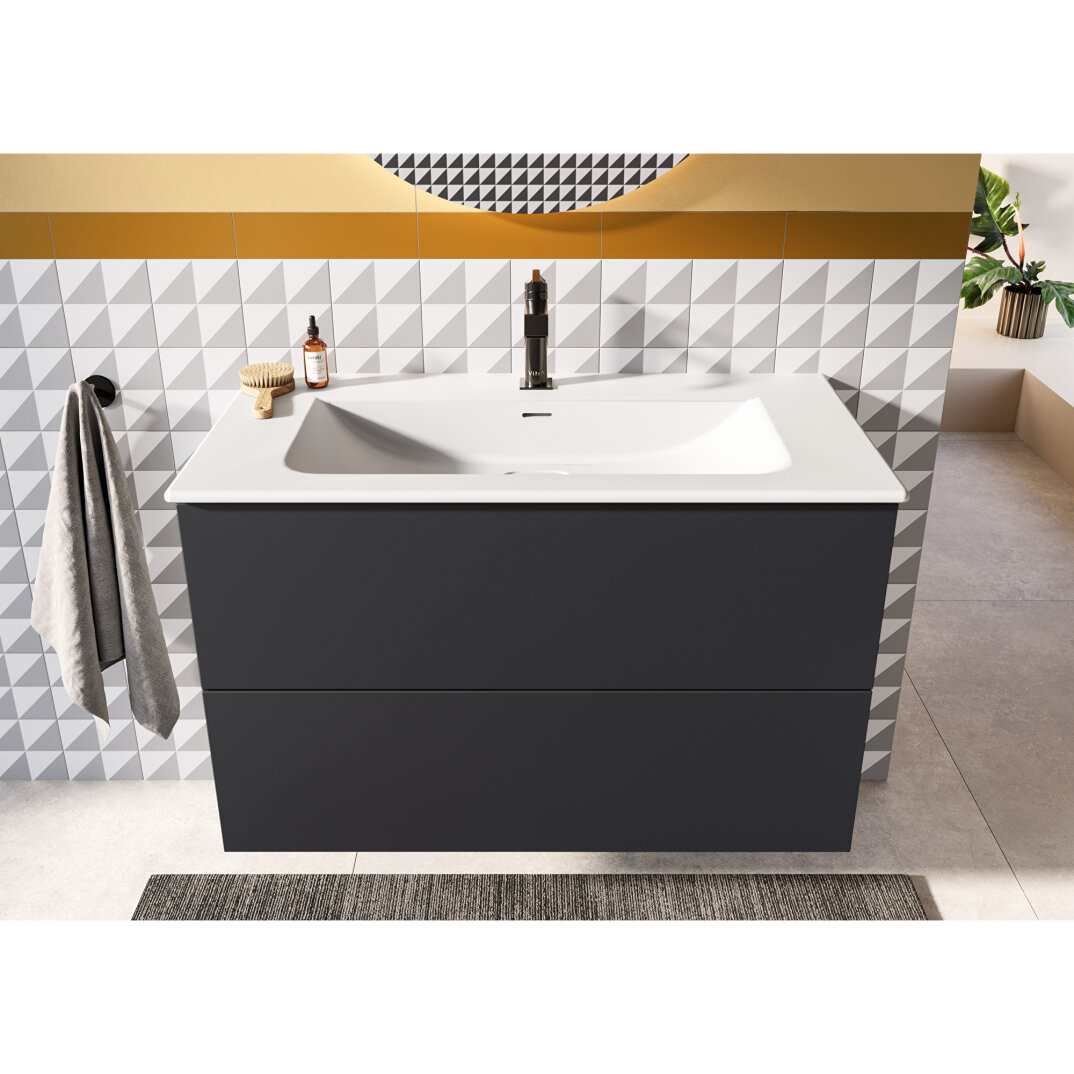 VitrA Metropole Pure Lavabo Dolabı, 2 Çekmeceli, Etajerli Lavabolu, 100 cm, Mat Grafit,67227 - 4
