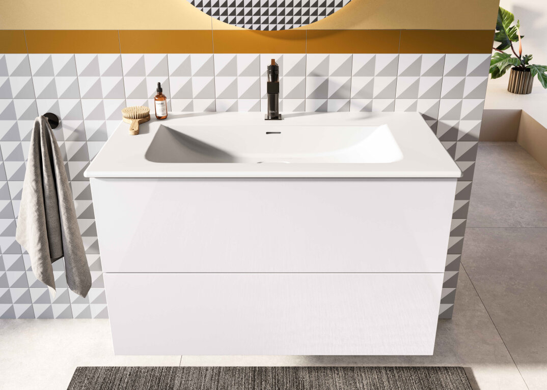 VitrA Metropole Pure Lavabo Dolabı, 2 Çekmeceli, Etajerli Lavabolu, 100 cm, Parlak Beyaz,67337 - 2