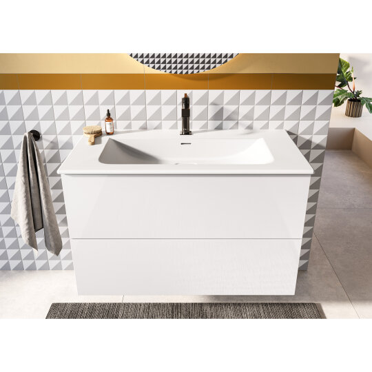VitrA Metropole Pure Lavabo Dolabı, 2 Çekmeceli, Etajerli Lavabolu, 100 cm, Parlak Beyaz,67337 - 4