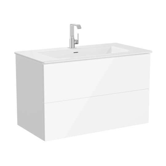 VitrA Metropole Pure Lavabo Dolabı, 2 Çekmeceli, Etajerli Lavabolu, 100 cm, Parlak Beyaz,67337