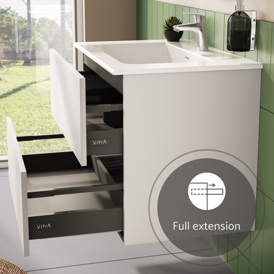 VitrA Metropole Pure Lavabo Dolabı, 2 Çekmeceli, Etajerli Lavabolu, 80 cm, Mat Açık Gri,67213 - 9