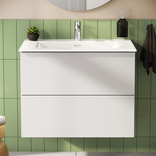 VitrA Metropole Pure Lavabo Dolabı, 2 Çekmeceli, Etajerli Lavabolu, 80 cm, Mat Açık Gri,67213 - 11