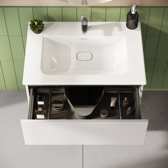 VitrA Metropole Pure Lavabo Dolabı, 2 Çekmeceli, Etajerli Lavabolu, 80 cm, Mat Açık Gri,67213 - 12