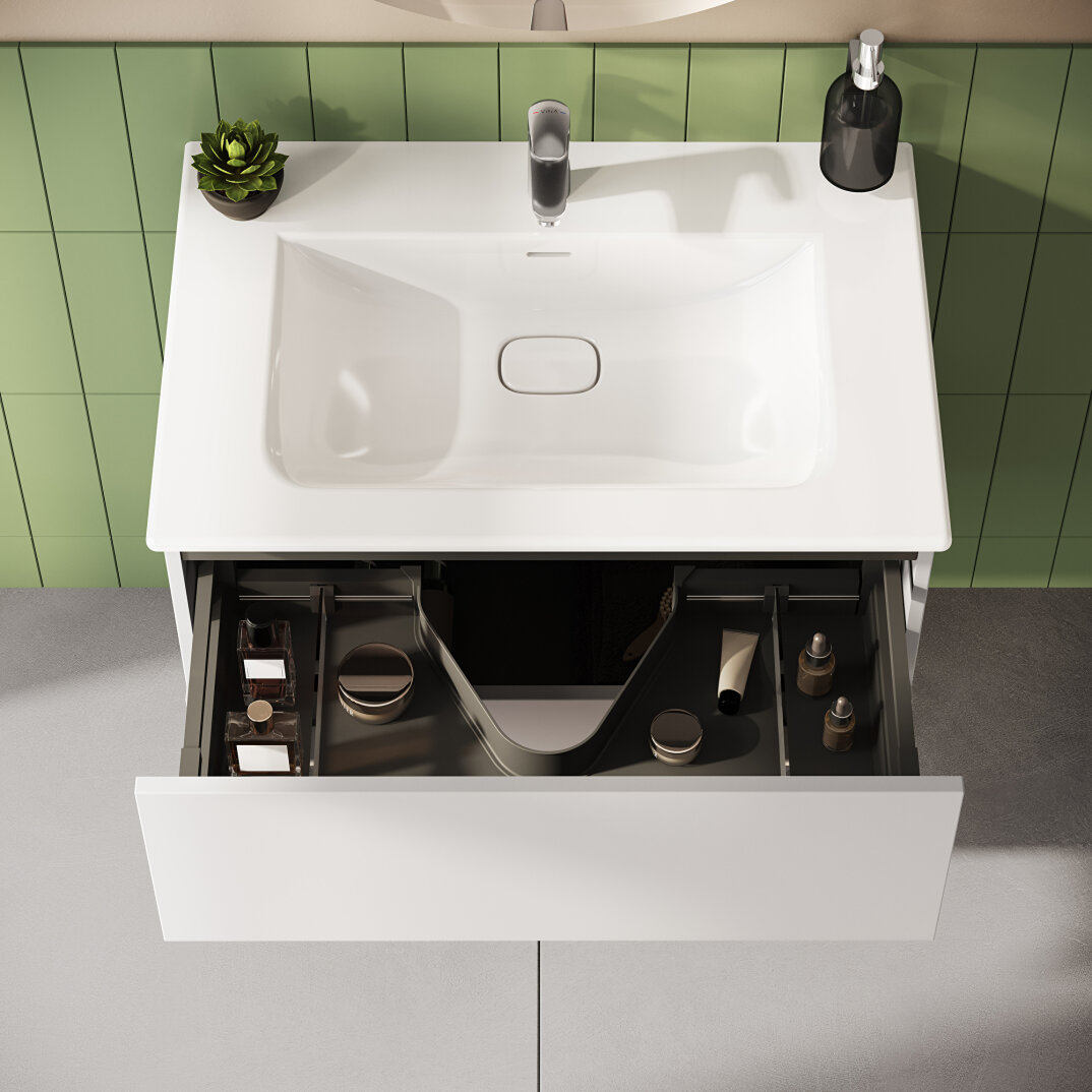 VitrA Metropole Pure Lavabo Dolabı, 2 Çekmeceli, Etajerli Lavabolu, 80 cm, Mat Açık Gri,67213 - 12