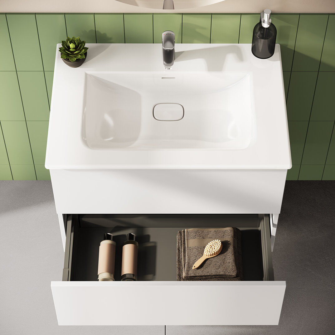 VitrA Metropole Pure Lavabo Dolabı, 2 Çekmeceli, Etajerli Lavabolu, 80 cm, Mat Açık Gri,67213 - 14