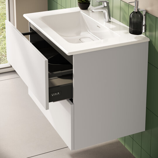 VitrA Metropole Pure Lavabo Dolabı, 2 Çekmeceli, Etajerli Lavabolu, 80 cm, Mat Açık Gri,67213 - 15