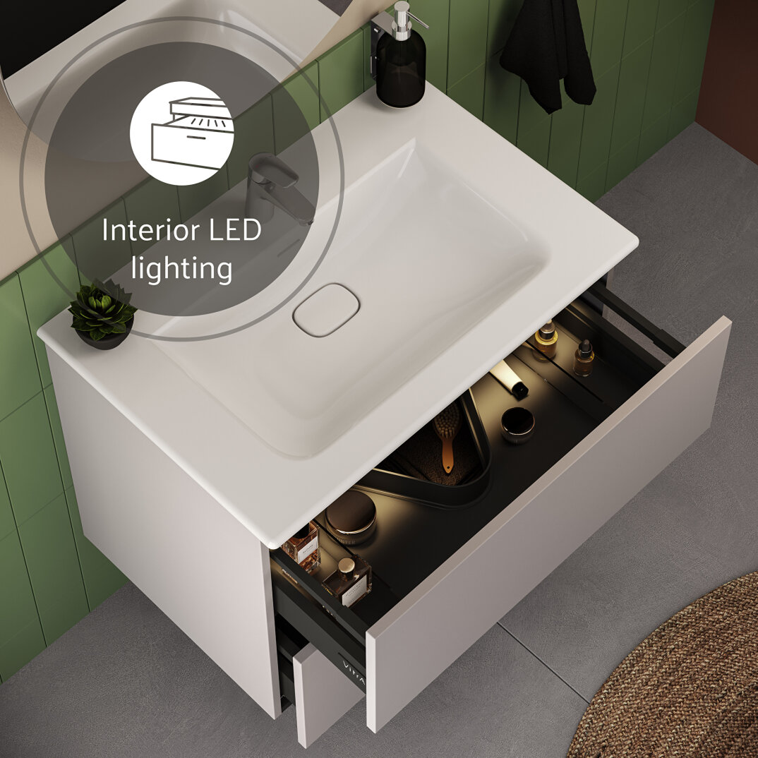 VitrA Metropole Pure Lavabo Dolabı, 2 Çekmeceli, Etajerli Lavabolu, 80 cm, Mat Açık Gri,67213 - 16