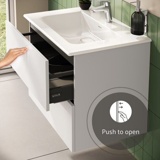 VitrA Metropole Pure Lavabo Dolabı, 2 Çekmeceli, Etajerli Lavabolu, 80 cm, Mat Açık Gri,67213 - 17