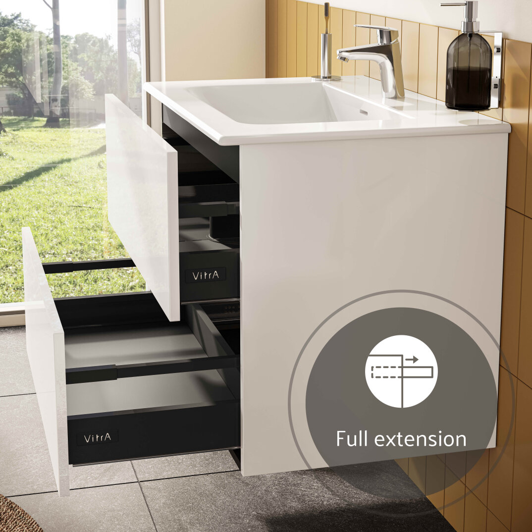 VitrA Metropole Pure Lavabo Dolabı, 2 Çekmeceli, Etajerli Lavabolu, 80 cm, Parlak Beyaz,67336 - 4