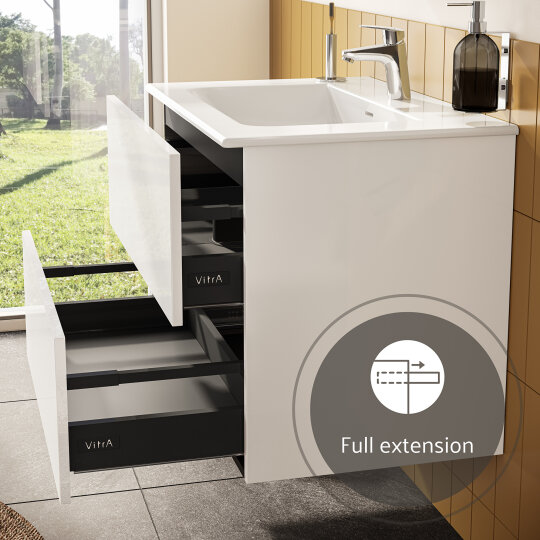 VitrA Metropole Pure Lavabo Dolabı, 2 Çekmeceli, Etajerli Lavabolu, 80 cm, Parlak Beyaz,67336 - 10