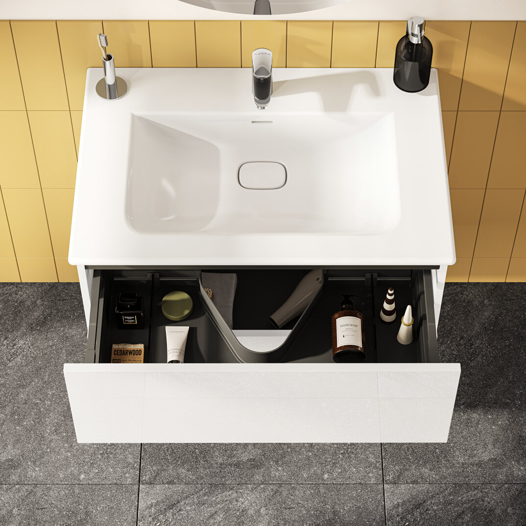 VitrA Metropole Pure Lavabo Dolabı, 2 Çekmeceli, Etajerli Lavabolu, 80 cm, Parlak Beyaz,67336 - 13