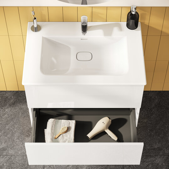 VitrA Metropole Pure Lavabo Dolabı, 2 Çekmeceli, Etajerli Lavabolu, 80 cm, Parlak Beyaz,67336 - 15