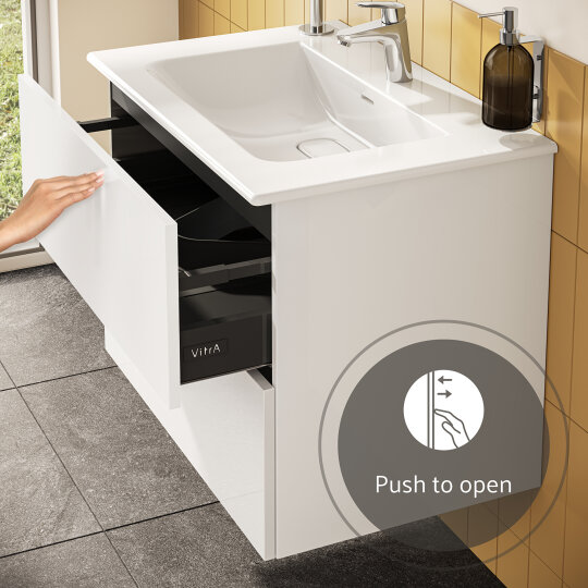 VitrA Metropole Pure Lavabo Dolabı, 2 Çekmeceli, Etajerli Lavabolu, 80 cm, Parlak Beyaz,67336 - 16