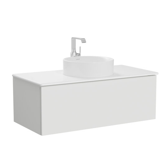 VitrA Metropole Pure Lavabo Dolabı, Tek Çekmeceli, Çanak Lavabolu-Seramik Tezgahlı, 100 cm, Mat Açık Gri,67217 - 2