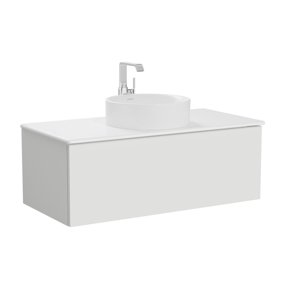 VitrA Metropole Pure Lavabo Dolabı, Tek Çekmeceli, Çanak Lavabolu-Seramik Tezgahlı, 100 cm, Mat Açık Gri,67217 - 2
