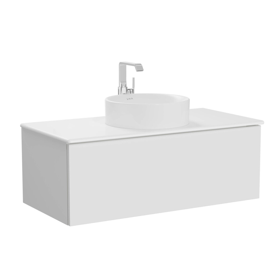 VitrA Metropole Pure Lavabo Dolabı, Tek Çekmeceli, Çanak Lavabolu-Seramik Tezgahlı, 100 cm, Mat Açık Gri,67217 - 1
