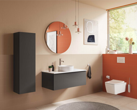 VitrA Metropole Pure Lavabo Dolabı, Tek Çekmeceli, Çanak Lavabolu-Seramik Tezgahlı, 100 cm, Mat Grafit,67230 - 2