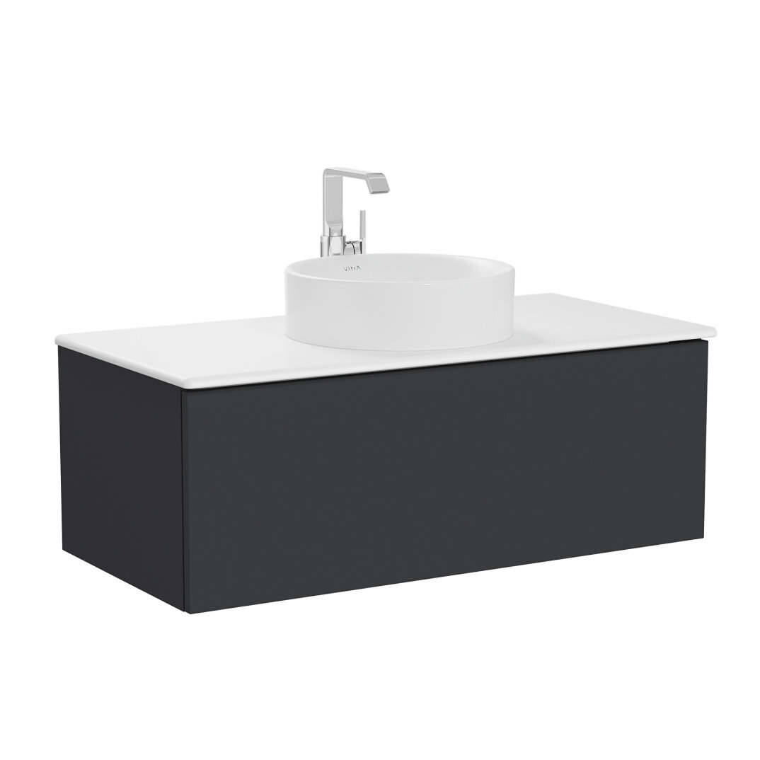 VitrA Metropole Pure Lavabo Dolabı, Tek Çekmeceli, Çanak Lavabolu-Seramik Tezgahlı, 100 cm, Mat Grafit,67230 - 3