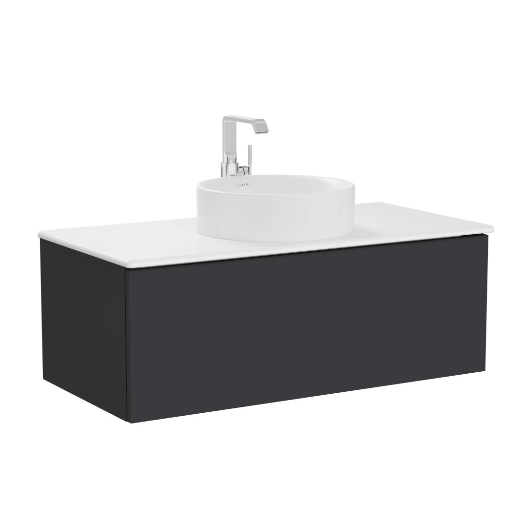 VitrA Metropole Pure Lavabo Dolabı, Tek Çekmeceli, Çanak Lavabolu-Seramik Tezgahlı, 100 cm, Mat Grafit,67230 - 1