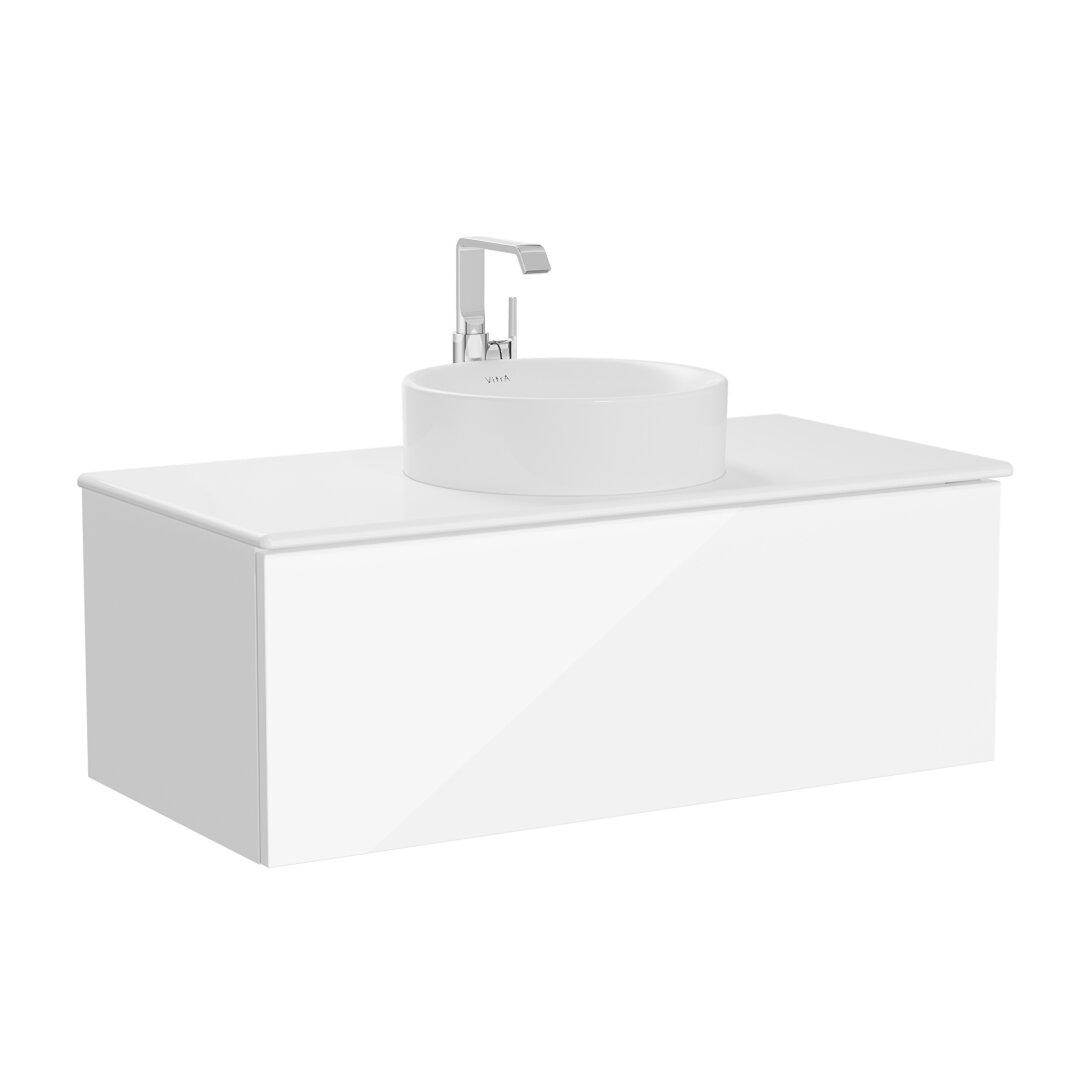 VitrA Metropole Pure Lavabo Dolabı, Tek Çekmeceli, Çanak Lavabolu-Seramik Tezgahlı, 100 cm, Parlak Beyaz,67340 - 2