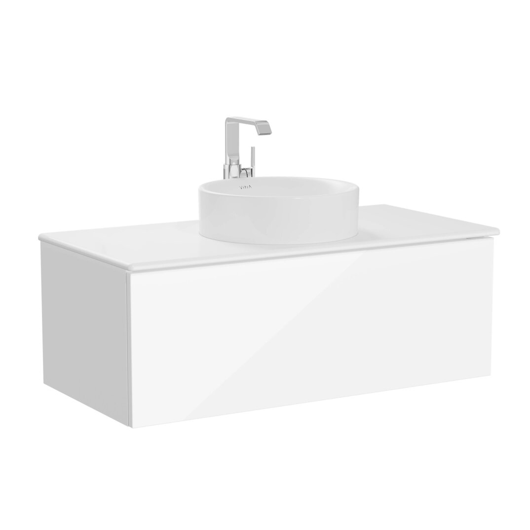 VitrA Metropole Pure Lavabo Dolabı, Tek Çekmeceli, Çanak Lavabolu-Seramik Tezgahlı, 100 cm, Parlak Beyaz,67340 - 1