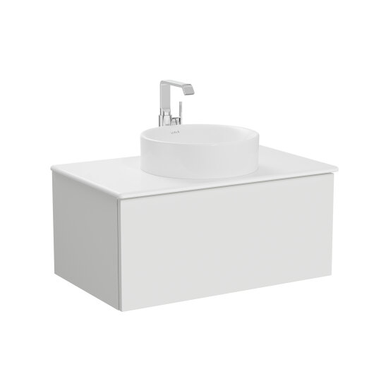 VitrA Metropole Pure Lavabo Dolabı, Tek Çekmeceli, Çanak Lavabolu-Seramik Tezgahlı, 80 cm, Mat Açık Gri,67216 - 2