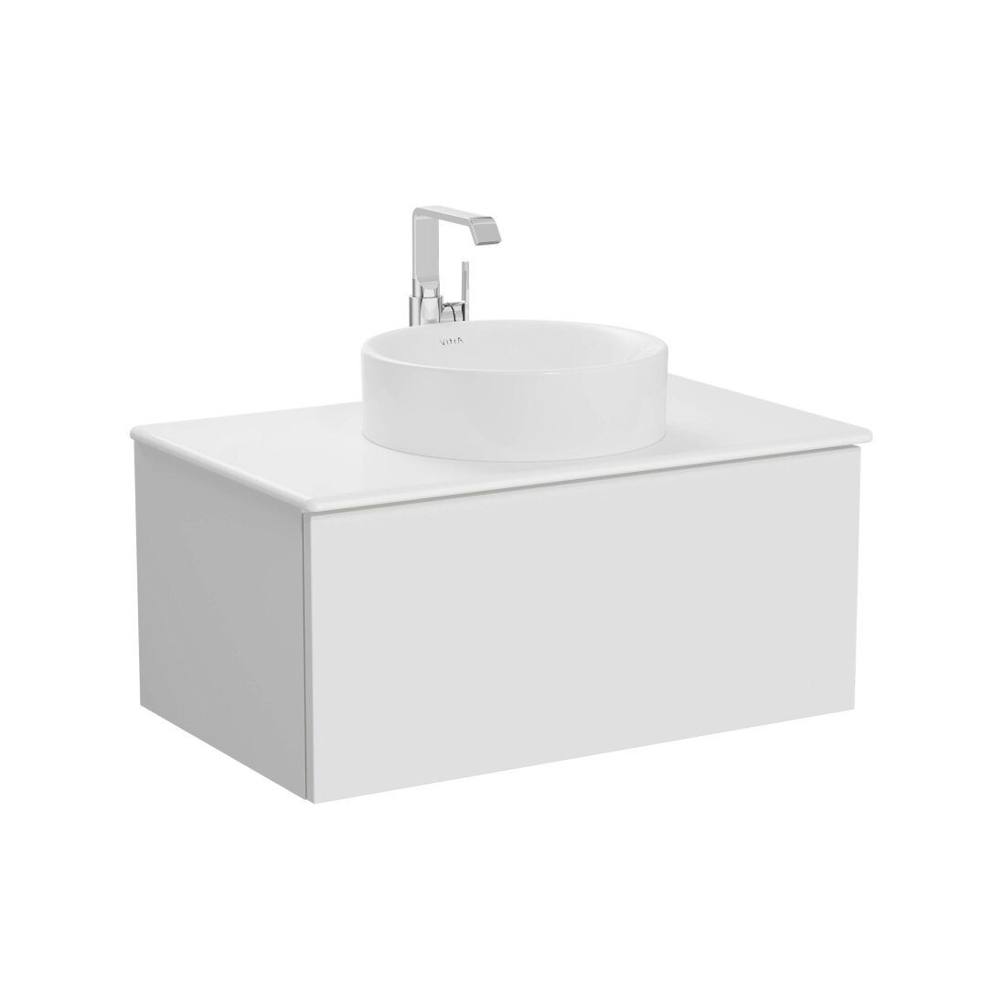 VitrA Metropole Pure Lavabo Dolabı, Tek Çekmeceli, Çanak Lavabolu-Seramik Tezgahlı, 80 cm, Mat Açık Gri,67216 - 1
