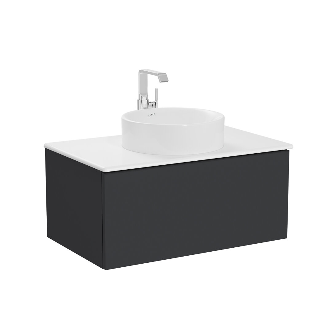 VitrA Metropole Pure Lavabo Dolabı, Tek Çekmeceli, Çanak Lavabolu-Seramik Tezgahlı, 80 cm, Mat Grafit,67229 - 2