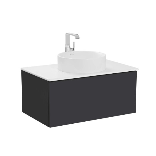 VitrA Metropole Pure Lavabo Dolabı, Tek Çekmeceli, Çanak Lavabolu-Seramik Tezgahlı, 80 cm, Mat Grafit,67229