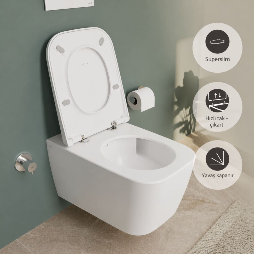 VitrA Metropole Square QuantumFlush Kanalsız Asma Klozet, 56 cm, Mat Beyaz, 7906B401-0090 - 2