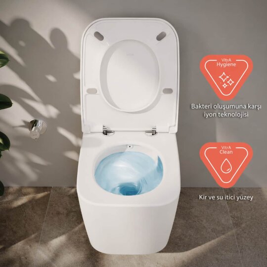 VitrA Metropole Square QuantumFlush Kanalsız Asma Klozet, 56 cm, Mat Beyaz, 7906B401-0090 - 3